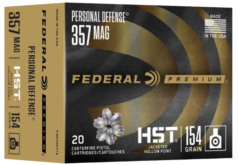 Federal Premium Pistol Ammunition P357HST1S, 357 Magnum, HST (JHP), 154 GR, 1340 fps, 20 Rd/bx
