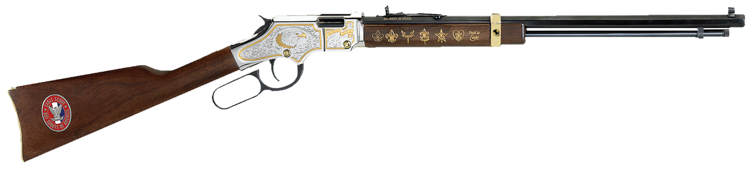 Henry Golden Boy Eagle Scout Rifle H004ES, 22 Short/Long/LR, 20 in, American Walnut Stock, Blue Steel/Brasslite Finish