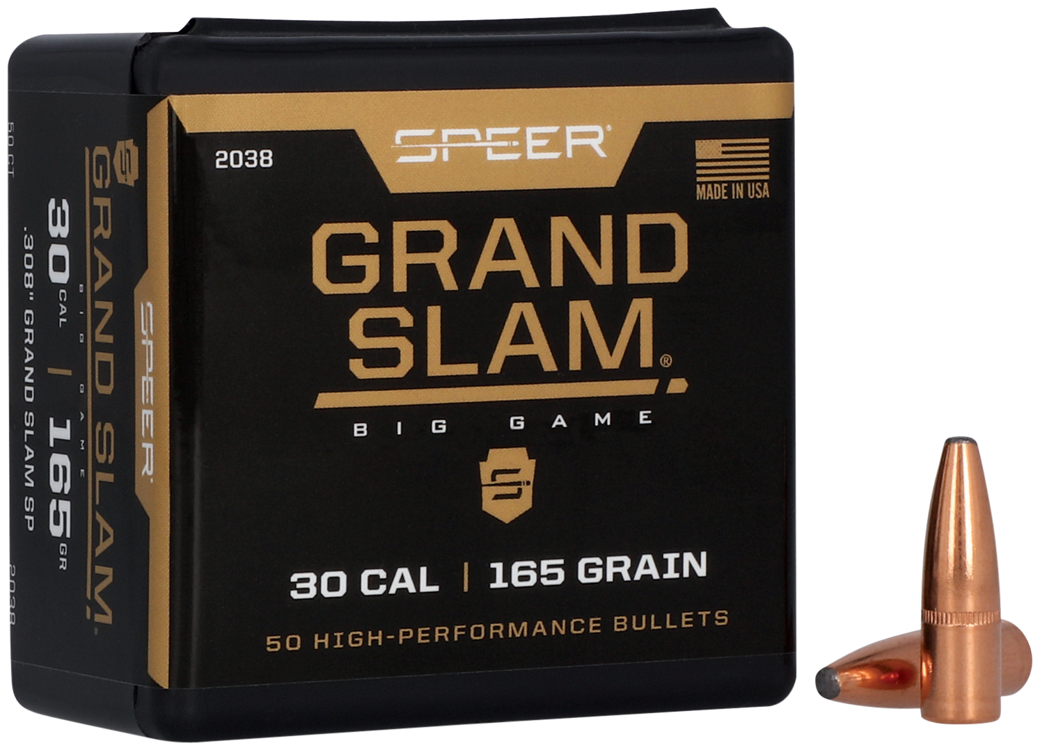 Speer 30 Caliber 165 Grain Grand Slam Protected Point 50/Box (2038), Not Loaded