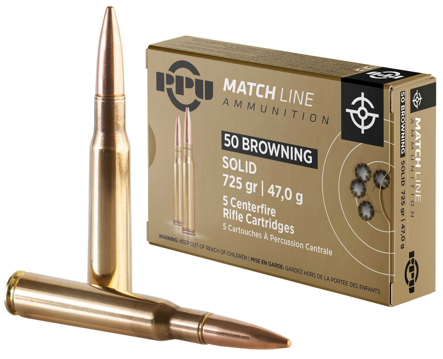 Prvi Partizan Rifle Ammunition PPM50, 50 BMG, Full Metal Jacket Solid, 725 gr, 2854 fps, 5 Rd/Bx