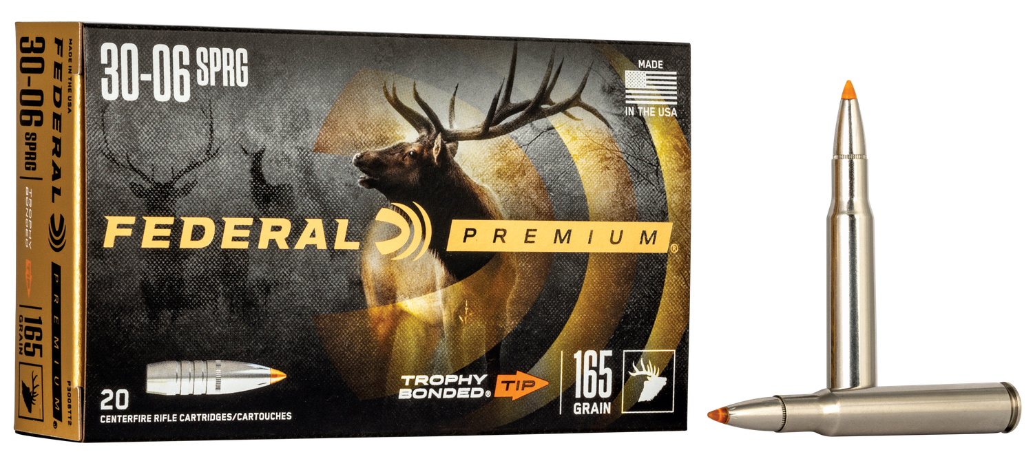 Federal Premium Vital-Shok Rifle Ammunition P3006TT2, 30-06 Springfield, Trophy Bonded Tip, 165 GR, 2800 fps, 20 Rd/bx