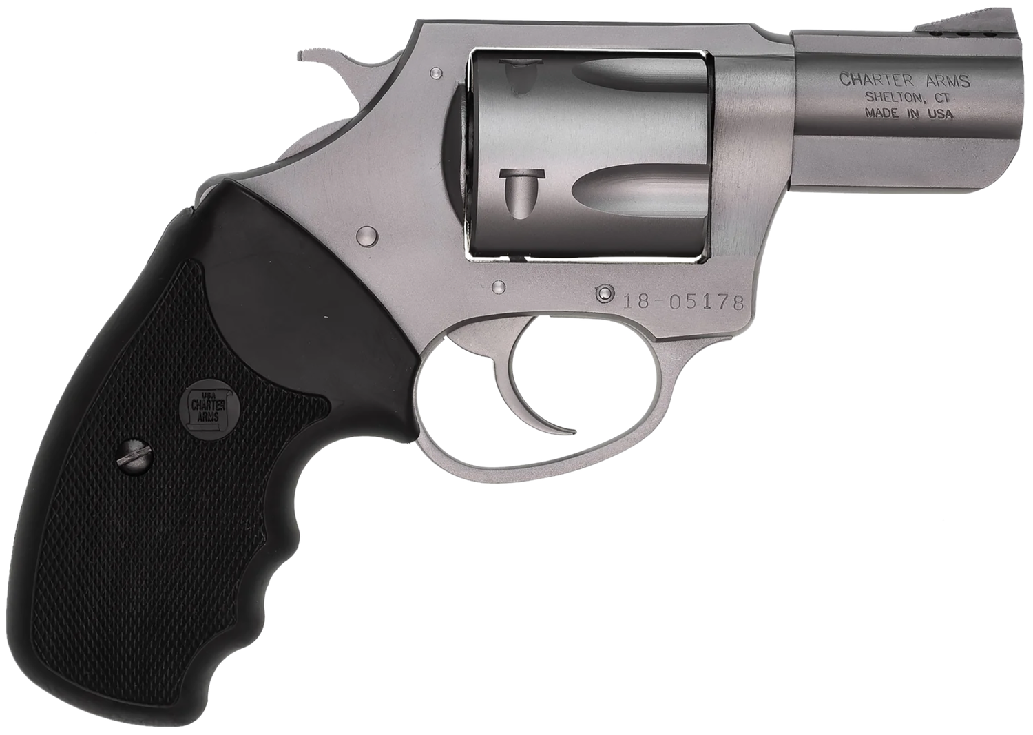 Charter Arms Mag Pug Revolver 73520, 357 Magnum, 2 in Ported, Rubber Grip, Stainless Finish, 5 Rd