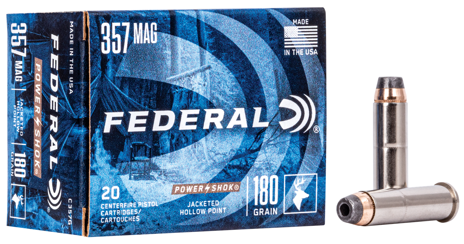 Federal Personal Defense Pistol Ammunition C357G, 357 Magnum, Jacketed Hollow Point (JHP), 180 GR, 1080 fps, 20 Rd/bx
