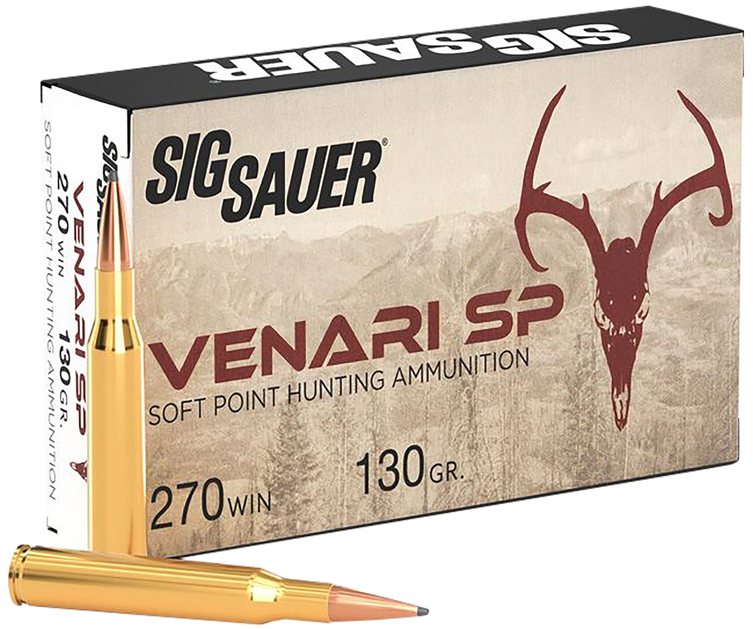 Sig Venari Rifle Ammunition V270SP13020, 270 Win, Soft Point, 130 gr, 3140 fps, 20 Rd/Bx