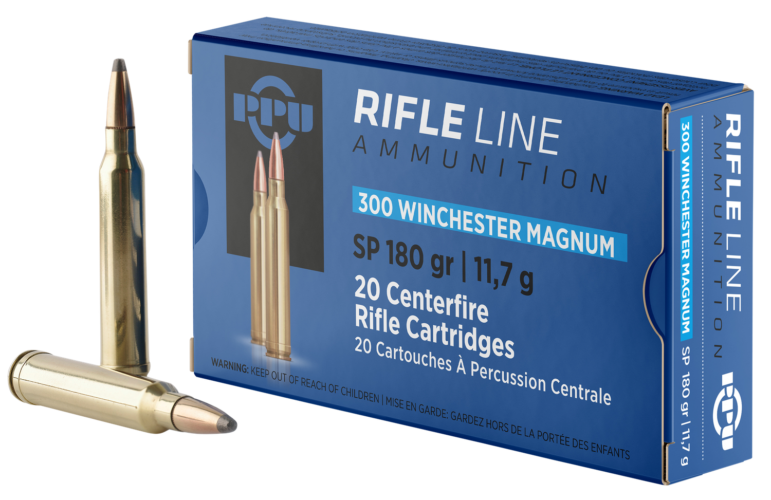 Prvi Partizan Rifle Ammunition PP3003, 300 Win Mag, Soft Point, 180 gr, 2905 fps, 20 Rd/Bx