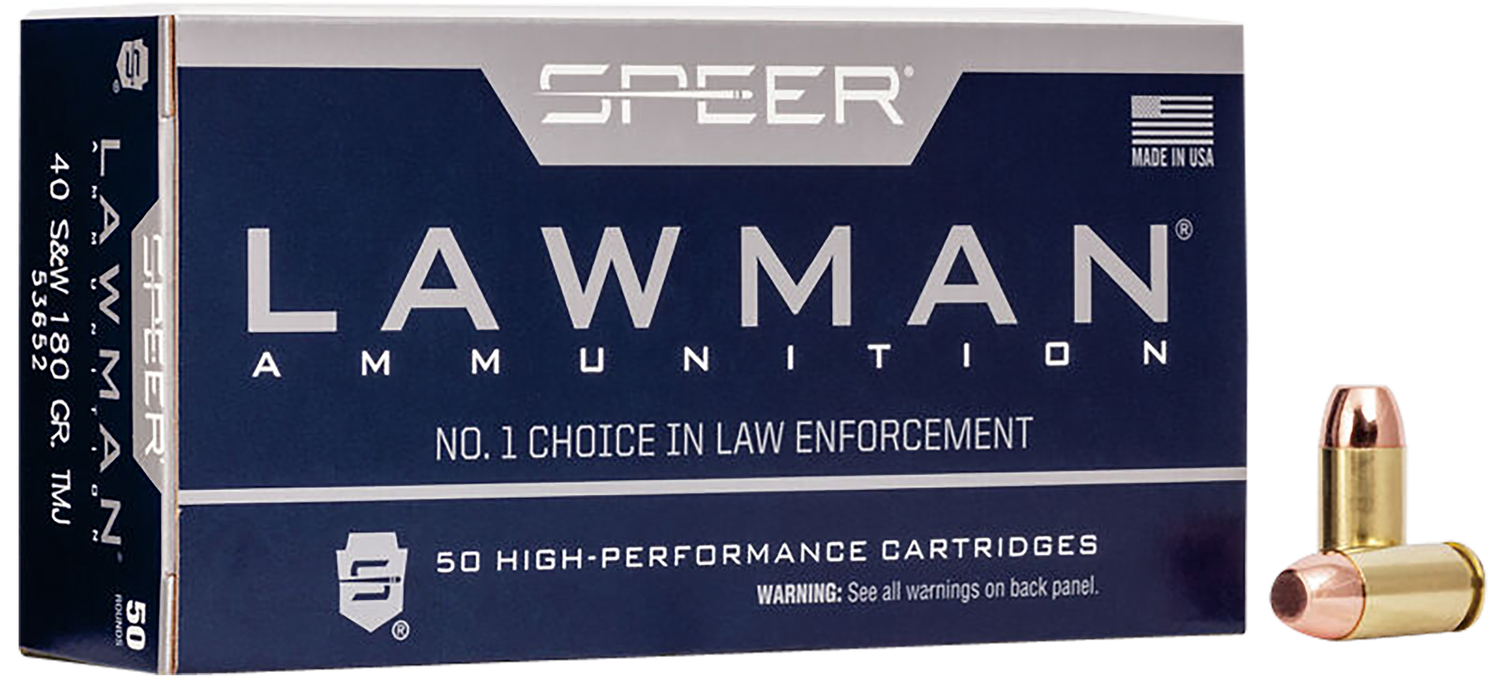 Speer Lawman Ammunition 53652, 40 S&W, Total Metal Jacket (TMJ), 180 GR, 1000 fps, 50 Rd/Bx