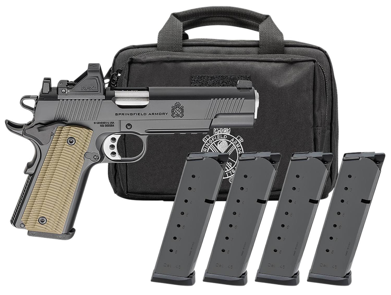 Springfield 1911 Operator AOS Gear Pac Optic Ready Pistol PO9230AOSPAC, 45 ACP, 5in, VZ G10 Grips, Black Cerakote Finish, 8 Rds
