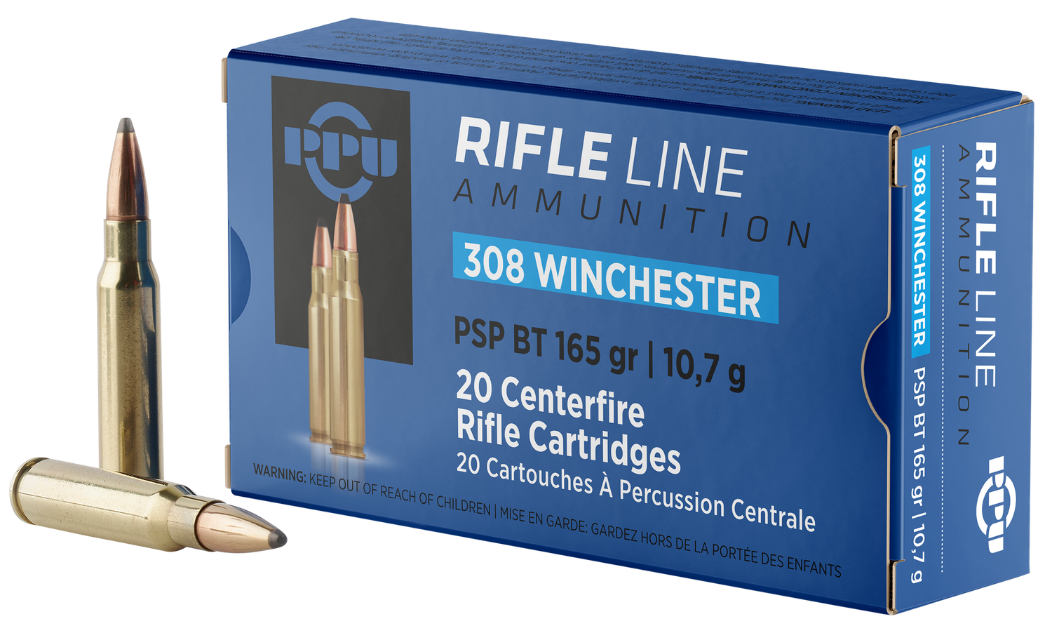Prvi Partizan Rifle Ammunition PP3082, 308 Win, Pointed Soft Point Boat Tail, 165 gr, 2675 fps, 20 Rd/Bx