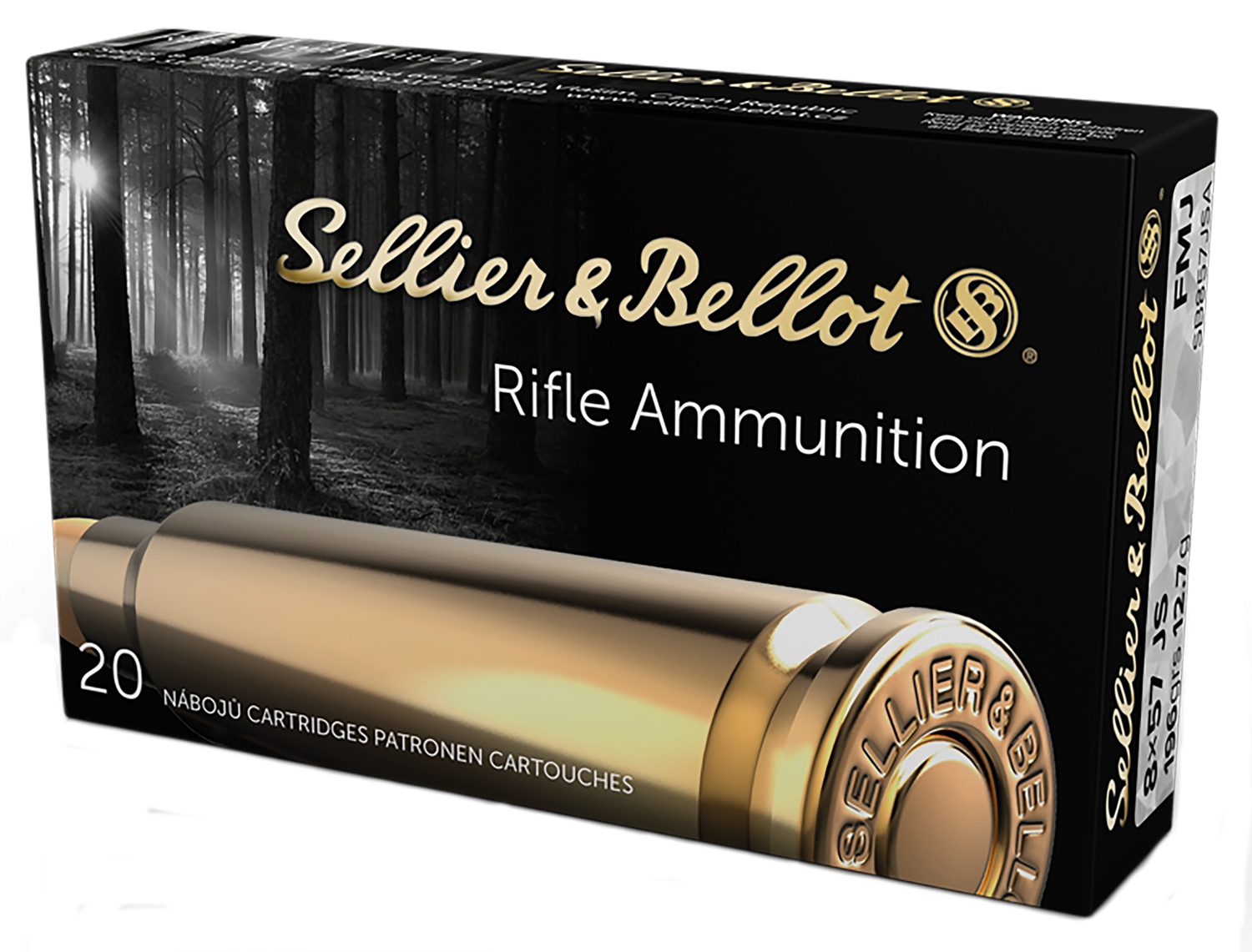 Sellier & Bellot Rifle Ammuntion SB857JSA, 8 X 57 JS (8mm Mauser), Full Metal Jacket (FMJ), 196 GR, 2589 fps, 20 Rd/bx