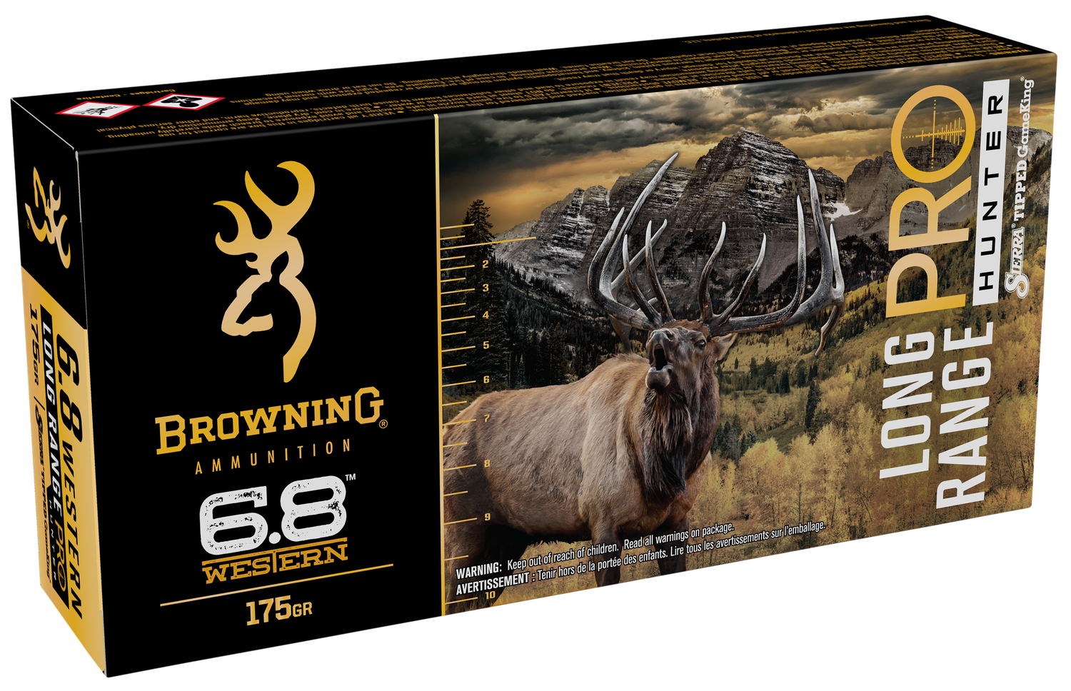 Browning Long Range Pro Hunter Rifle Ammunition B192500682, 6.8 Western, Sierra GameKing, 175 GR, 2835 fps, 20 Rd/bx