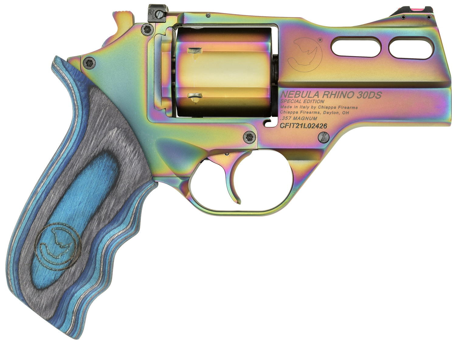 Chiappa Rhino 30DS Nebula *CA Compliant SAO Revolver CF340319, 357 Mag, 3", Laminate Grip, Rainbow PVD Finish, 6 Rd
