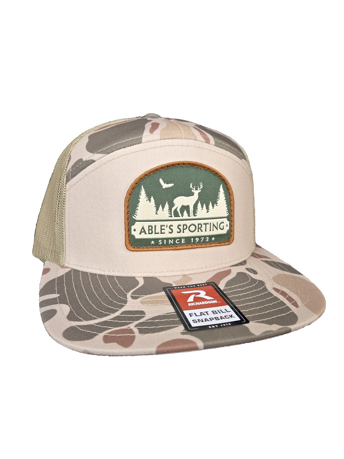 Able's Cap Harvest Duck Camo, Sandstone Mesh Richardsons 168P Printed 7 Pannel Trucker (ACHDCSDEER)
