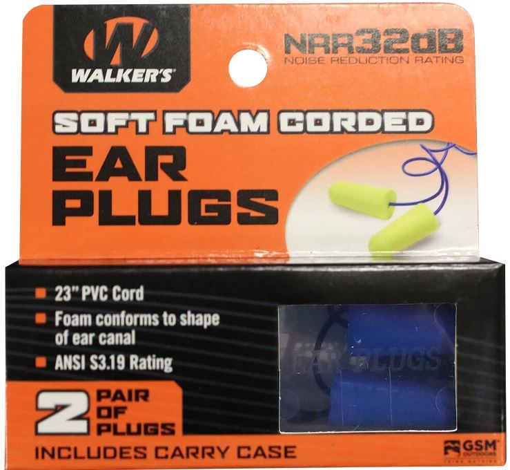 Walker Game Ear Blue Foam Plug w/Blue Cord, 2 Pairs with Plastic Case (EPCORD-YL)