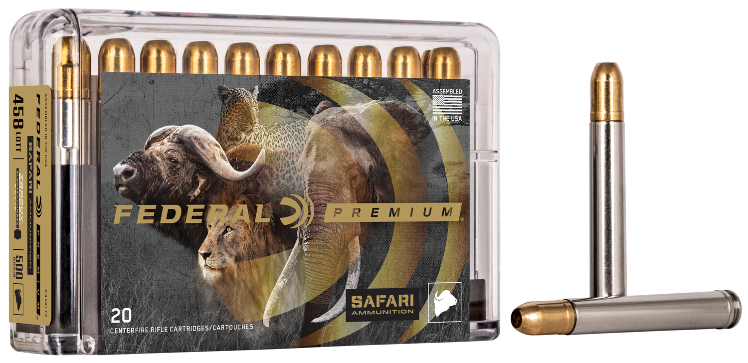 Federal Premium Cape-Shok Rifle Ammunition P458T3, 458 Winchester Mag, Trophy Bonded Sledgehammer, 500 GR, 1950 fps, 20 Rd/bx