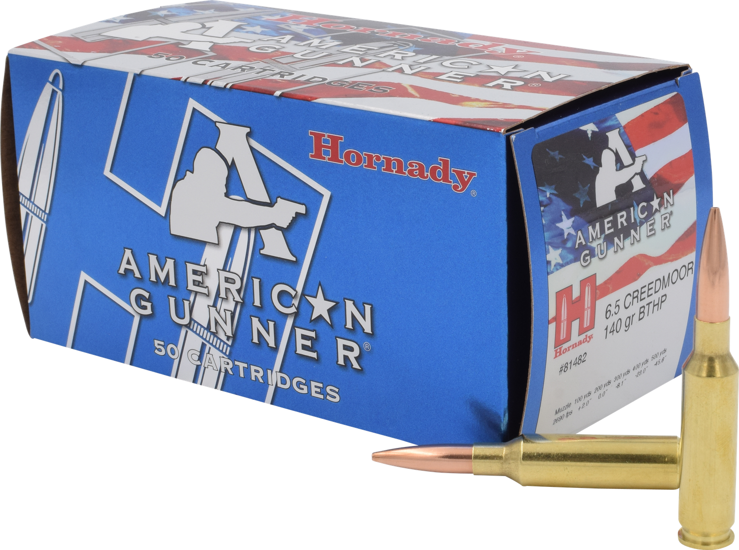 Hornady American Gunner Rifle Ammunition 81482, 6.5 Creedmoor, Boat Tail Hollow Point, 140 GR, 2690 fps, 50 Rd/Bx