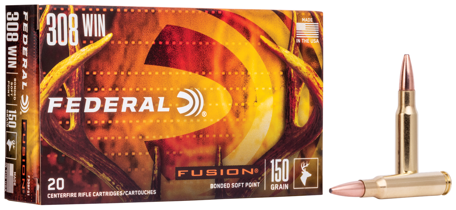 Federal Fusion Rifle Ammunition F308FS1, 308 Winchester, Fusion Ammunition, 150 GR, 2820 fps, 20 Rd/bx