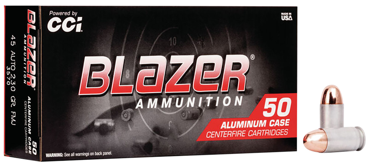 CCI Blazer Handgun Ammunition 3570, 45 ACP, Full Metal Jacket (FMJ), 230 GR, 845 fps, 50 Rd/bx