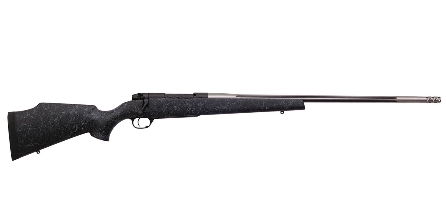 Weatherby Mark V Accumark Rifle MAM01N338WR6B, 338 Weatherby RPM, 24", Black Fiberglass Monte Carlo Stock, 4 Rds