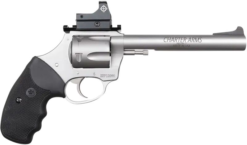 Charter Mastiff Target Revolver 73565, 357 Mag, 6in, Black Rubber Grips, Steel Frame Finish, 5 Rds