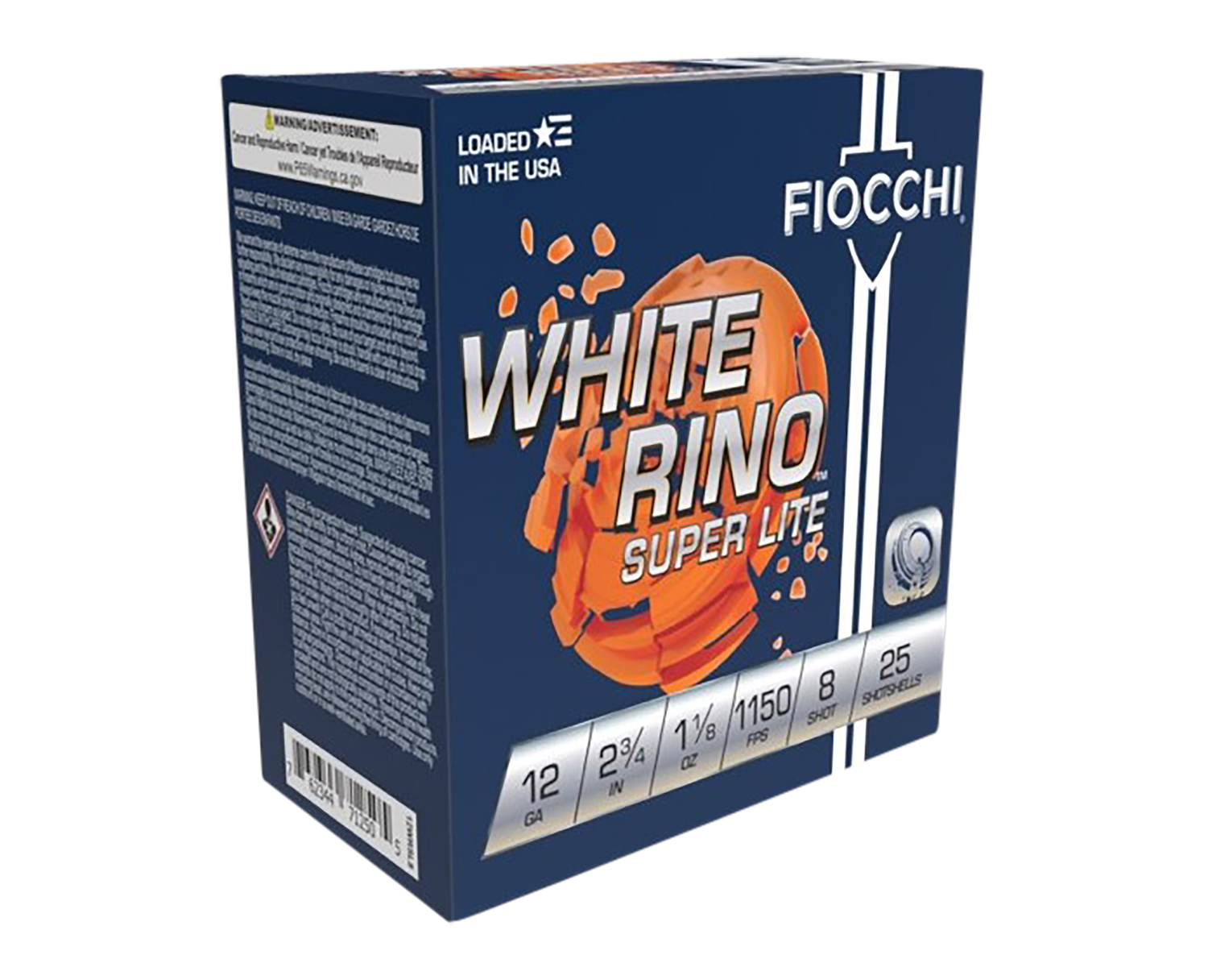 Fiocchi White Rino Super Lite Shotshells 12WRSL8, 12 Gauge, 2-3/4", 1-1/8 oz, 1150 fps, #8 Lead Shot, 25 Rd/bx