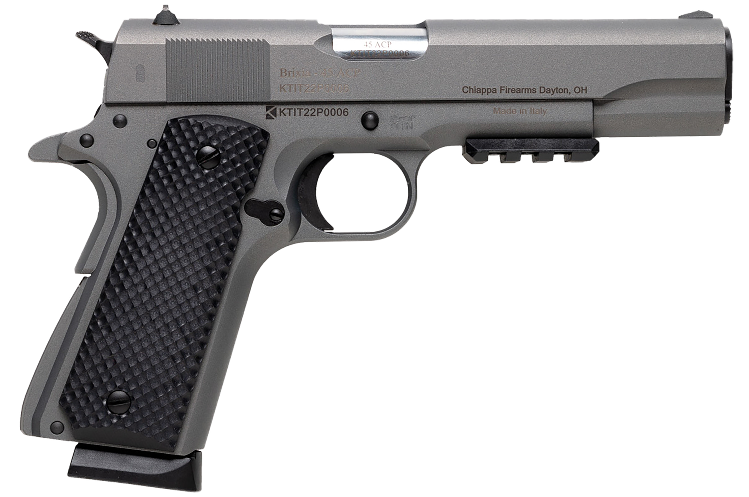 Chiappa 1911 Field Grade Pistol 440179, 45 ACP, 5in, Black Polymer Grips, MystikoteTactical Gray Finish, 8 Rds