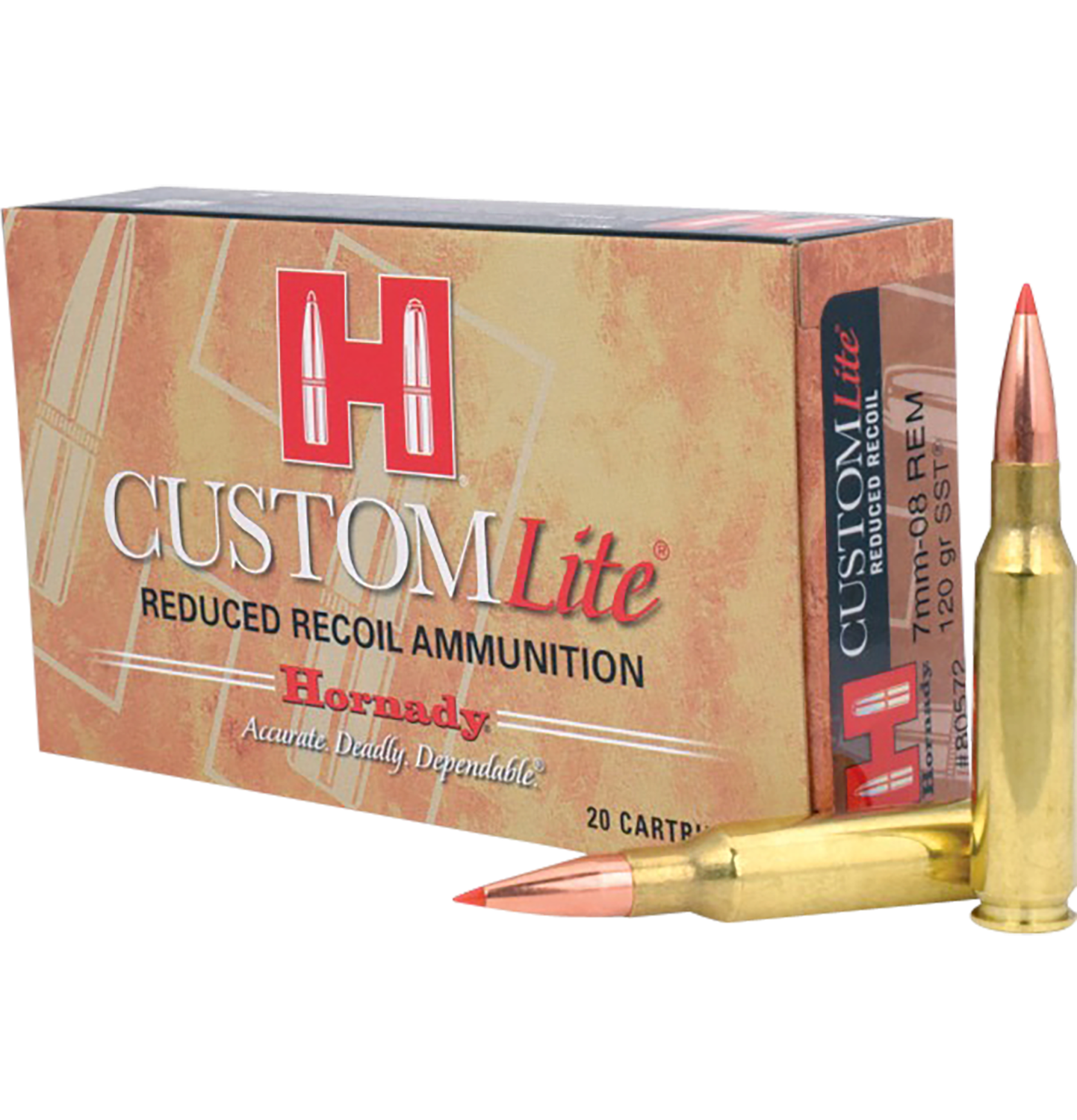 Hornady Custom Lite Rifle Ammunition 80572, 7mm-08 Remington, SST, 120 GR, 2675 fps, 20 Rd/bx