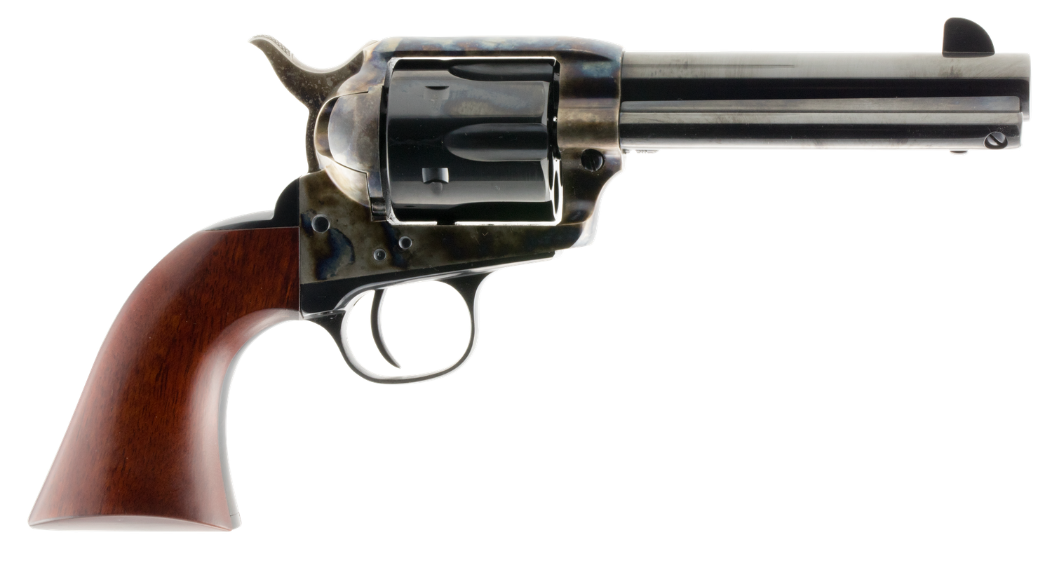 Taylors Single Action 1873 Cattleman Revolver 700A, 45 Long Colt, 4 3/4 in, Wood Grip, Case Hard Blue Finish, 6 rd