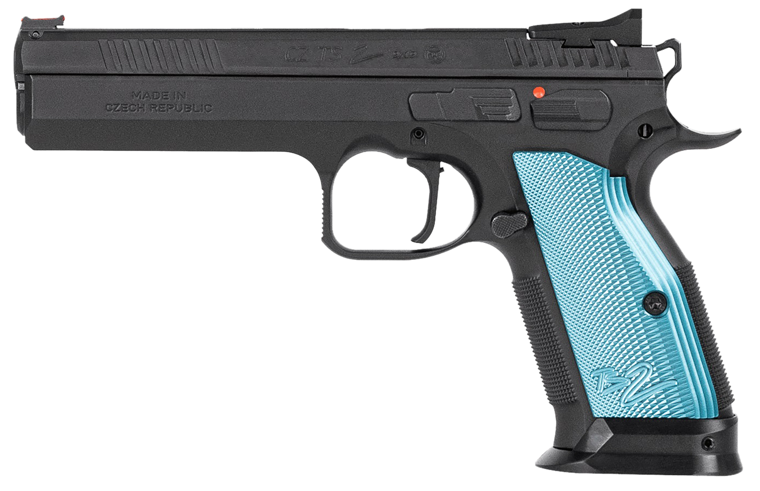 CZ-USA Tactical Sports 2 Pistol 01220, 9mm Luger, 5.28", Blue Grips, Black Finish, 10rd
