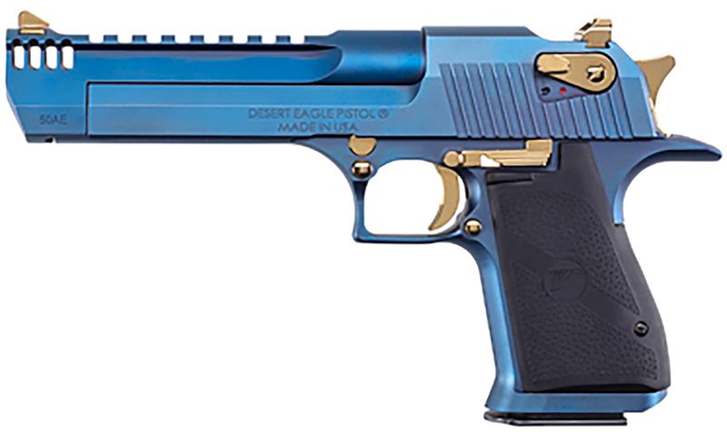 Magnum Research Desert Eagle Mark XIX Pistol DE50CBG, 50 AE, 6in, Black Rubber, Carbo Blue w/Gold Accents Finish, 7 Rds