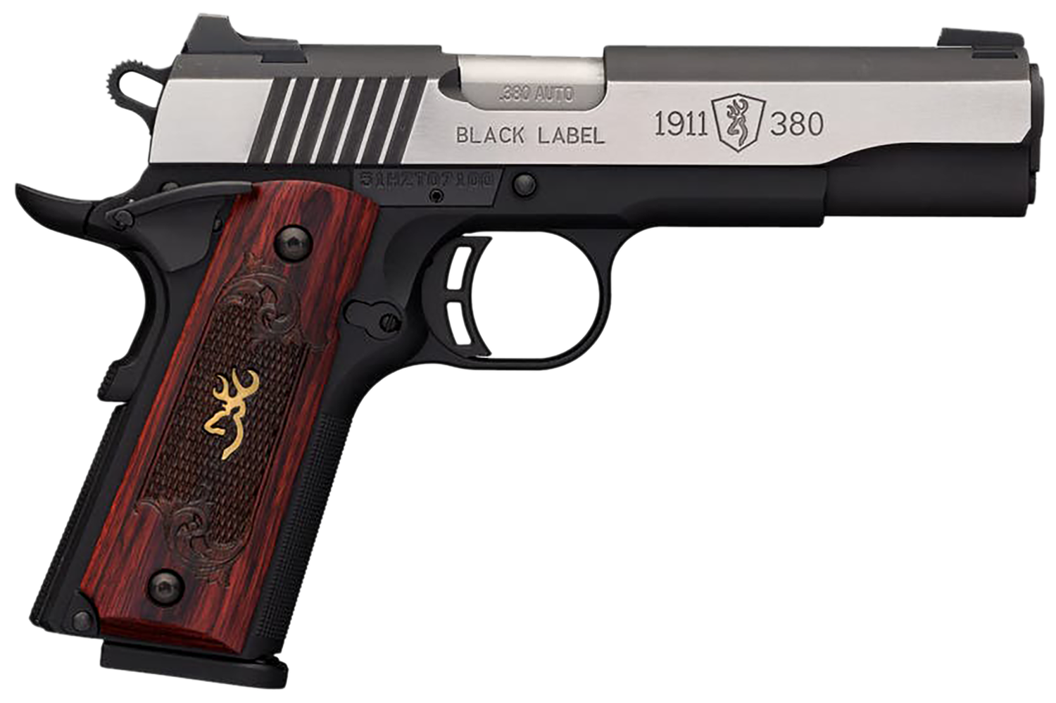 Browning 1911-380 Black Label Medallion Pro Pistol 051912492, 380 ACP, 4.25in, Checkered Rosewood w/Gold Buck Mark Inlay, Matte Black Finish, 8 Rds