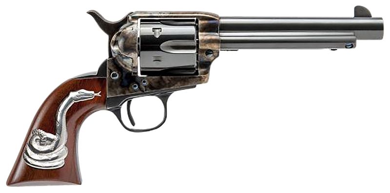 Cimarron Model P Man With No Name Conversion Revolver MP411SS01, 45 Colt (Long Colt), 5.50in, Walnut w/Sterling Silver Rattlesnake, Steel Frame Finish, 6 Rds