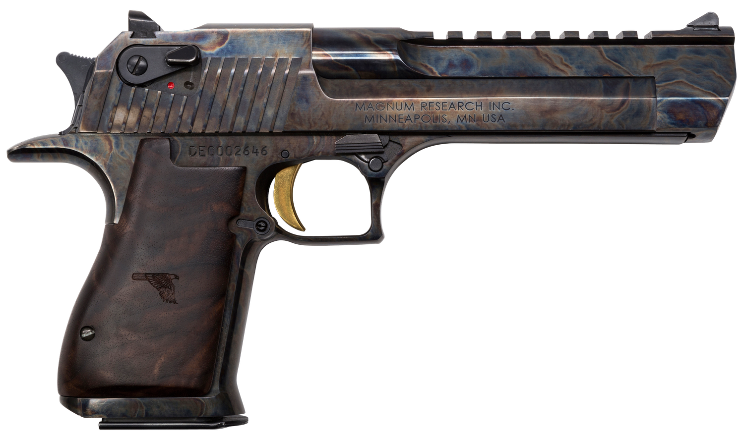 Magnum Research Desert Eagle Mark XIX Pistol DE357CH, 357 Mag, 6", Walnut Grips, Case Hardened Finish, 9 Rd