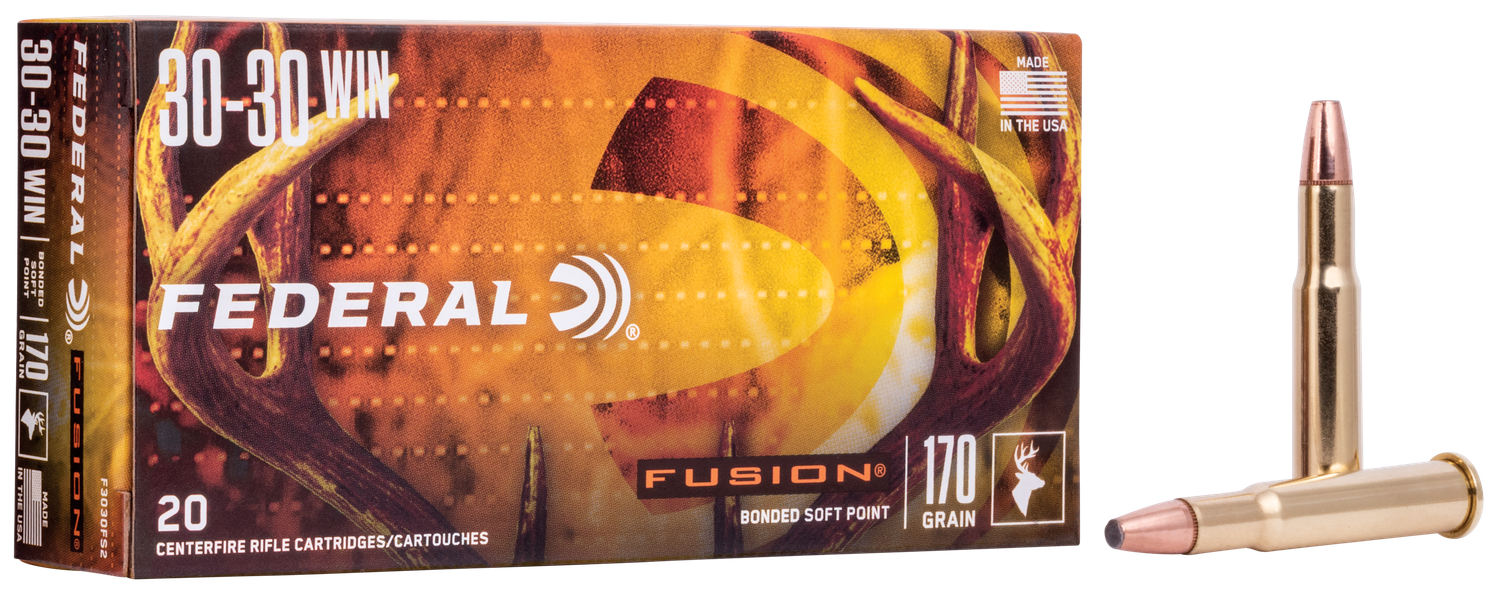 Federal Fusion Rifle Ammunition F3030FS2, 30-30 Winchester, Fusion Ammunition, 170 GR, 2200 fps, 20 Rd/bx