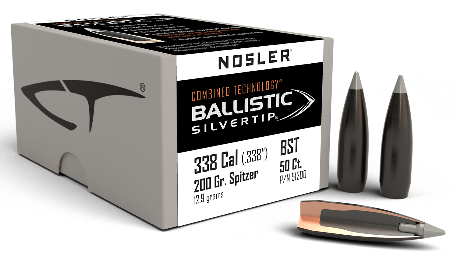 Nosler Ballistic Silver Tip Bullet 338 Caliber 200 Grain 50/Box (51200), Not Loaded