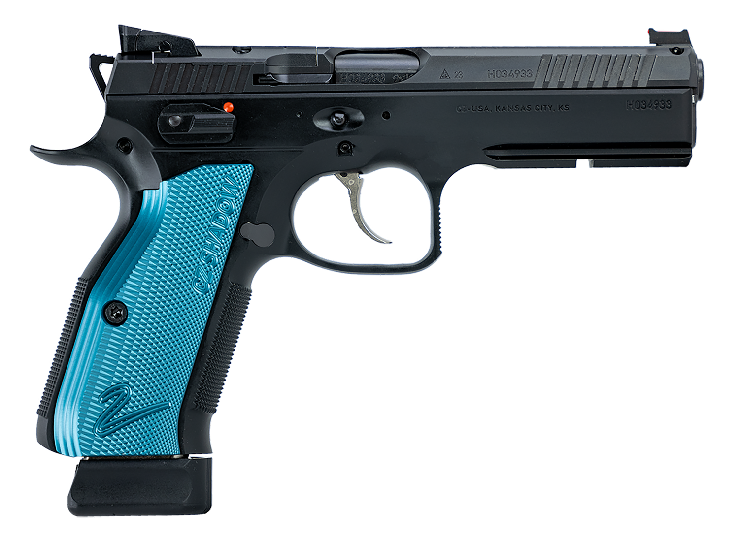 CZ Shadow 2 Optic Ready Pistol 91251, 9mm, 4.9", Thin Blue Aluminum Grips, Black Finish, 19 Rds