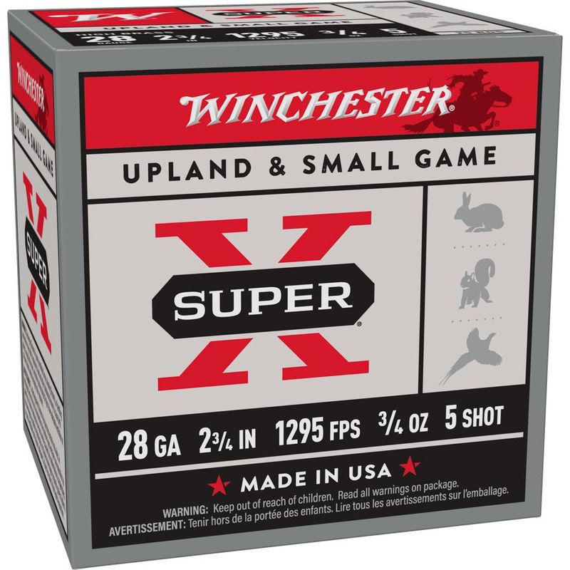 Winchester Super-X High Brass Game Shotshells X285, 28 Gauge, 2-3/4", 3/4 oz, 1295 fps, #5 Lead , 25 Rds/Bx