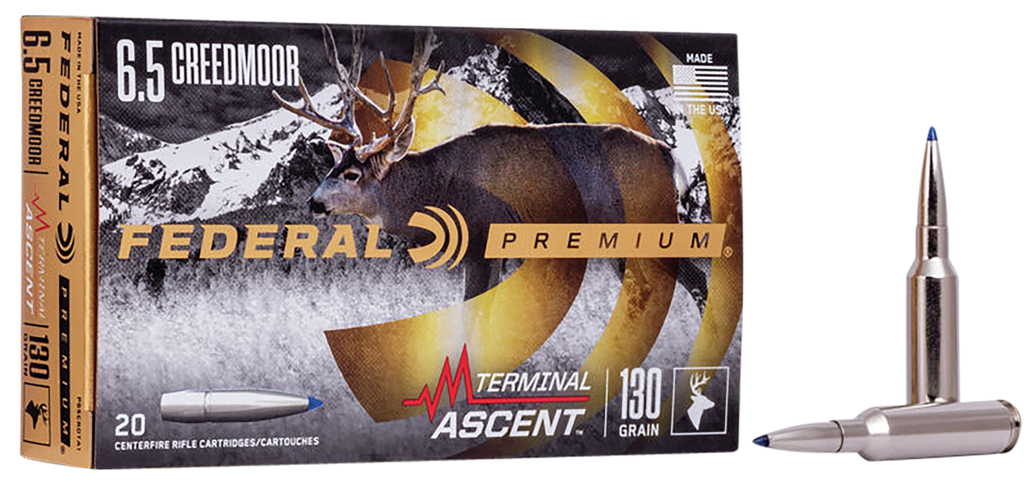 Federal Premium Terminal Ascent Rifle Ammunition P65CRDTA1, 6.5 Creedmoor, Terminal Ascent, 130 GR, 2800 fps, 20 Rds/Bx