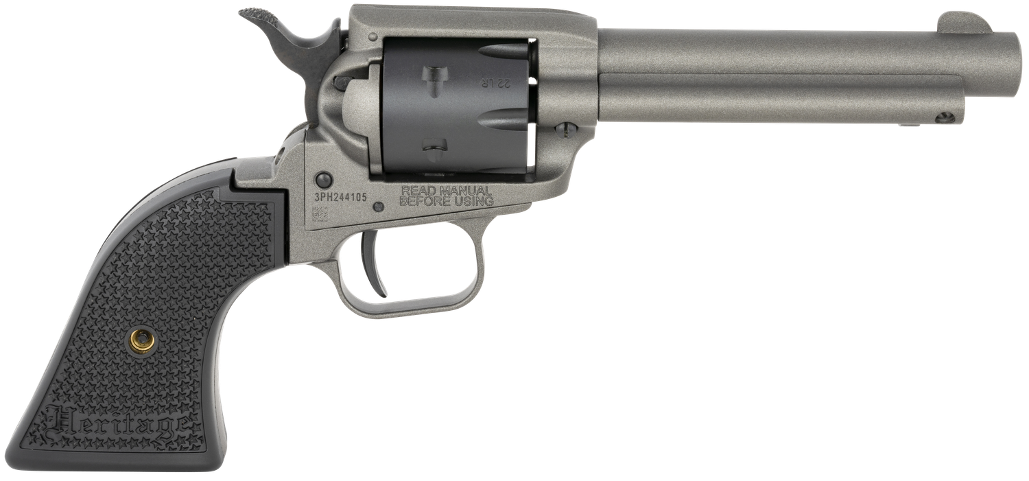 Heritage Rough Rider Revolver RR22C4, 22 LR, 4.75", Black Textured Grips, Tungsten Gray Cerakote, 6 Rds