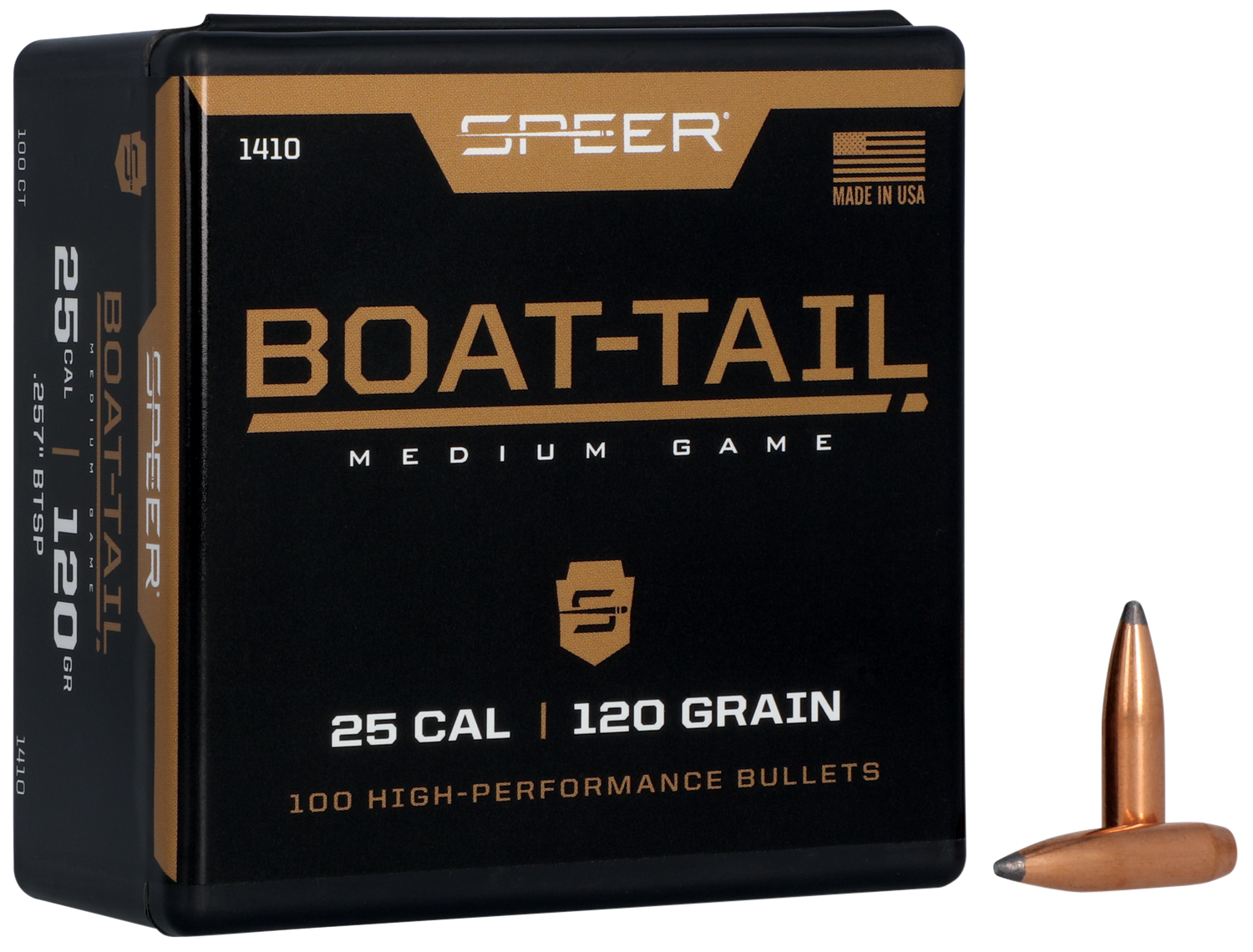 Speer 25 Caliber 120 Grain Spitzer/Boat Tail 100/Box (1410), Not Loaded