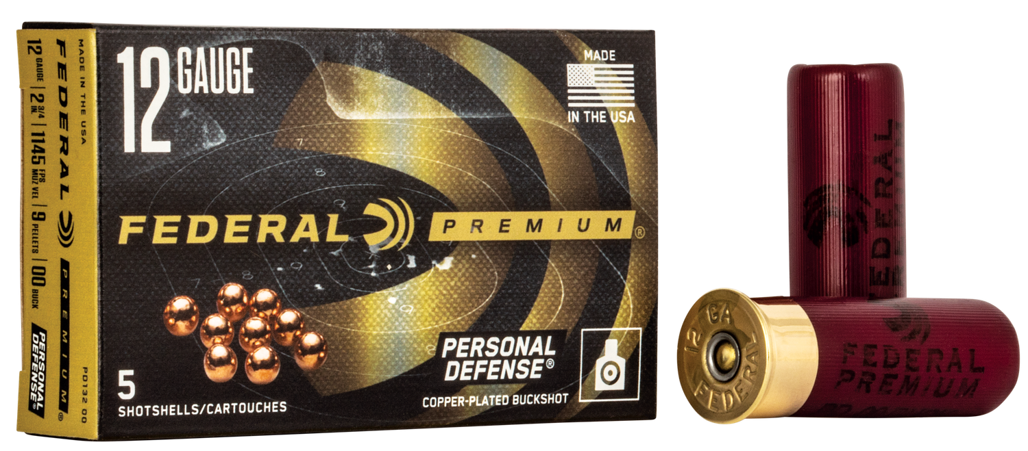 Federal Personal Defense Shotshells PD13200, 12 Gauge, 2-3/4", 9 Pellets, 1145 fps, #00 Buckshot, 5 Rd/bx
