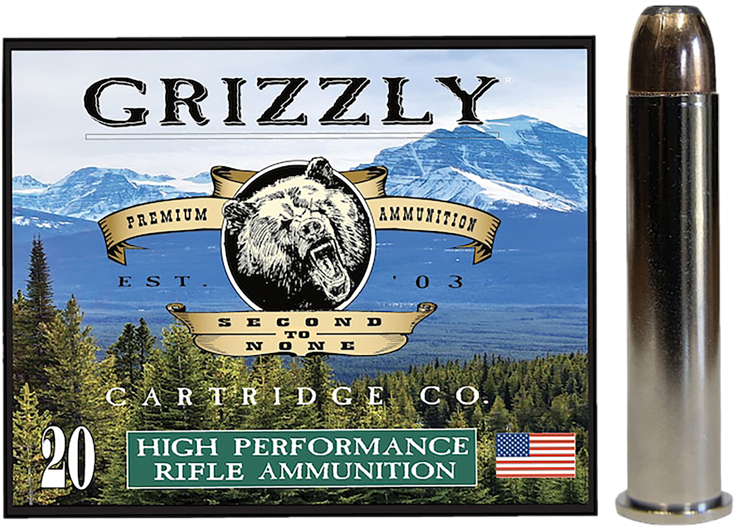 Grizzly Ammunition High Performance Rifle Ammunition GC45/70+P3, 45-70 Gov, Bonded Flat Point, 350 GR, 20 Rd/bx