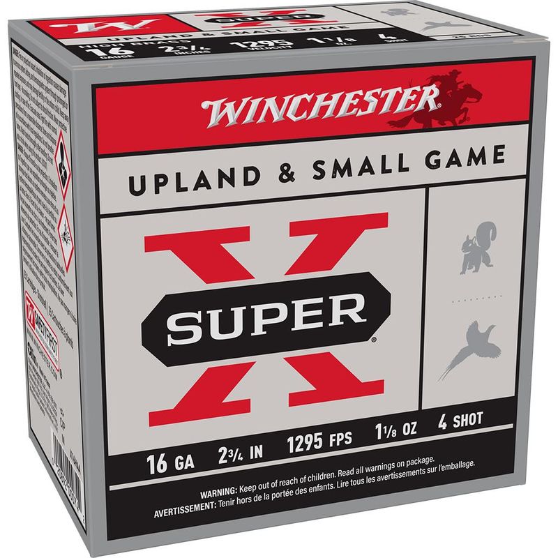 Winchester Super X High Brass Game Load X16H4, 16 Gauge, 2-3/4", 1-1/8 oz, 1295 fps, #4 Lead Shot, 25 Rds/Bx