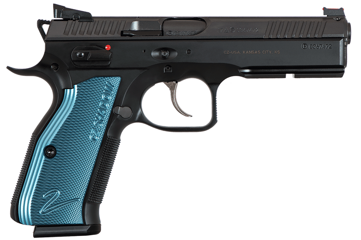 CZ Shadow 2 Pistol 91257, 9mm, 4.9", Thin Blue Aluminum Grips, Black Finish, 17 Rds
