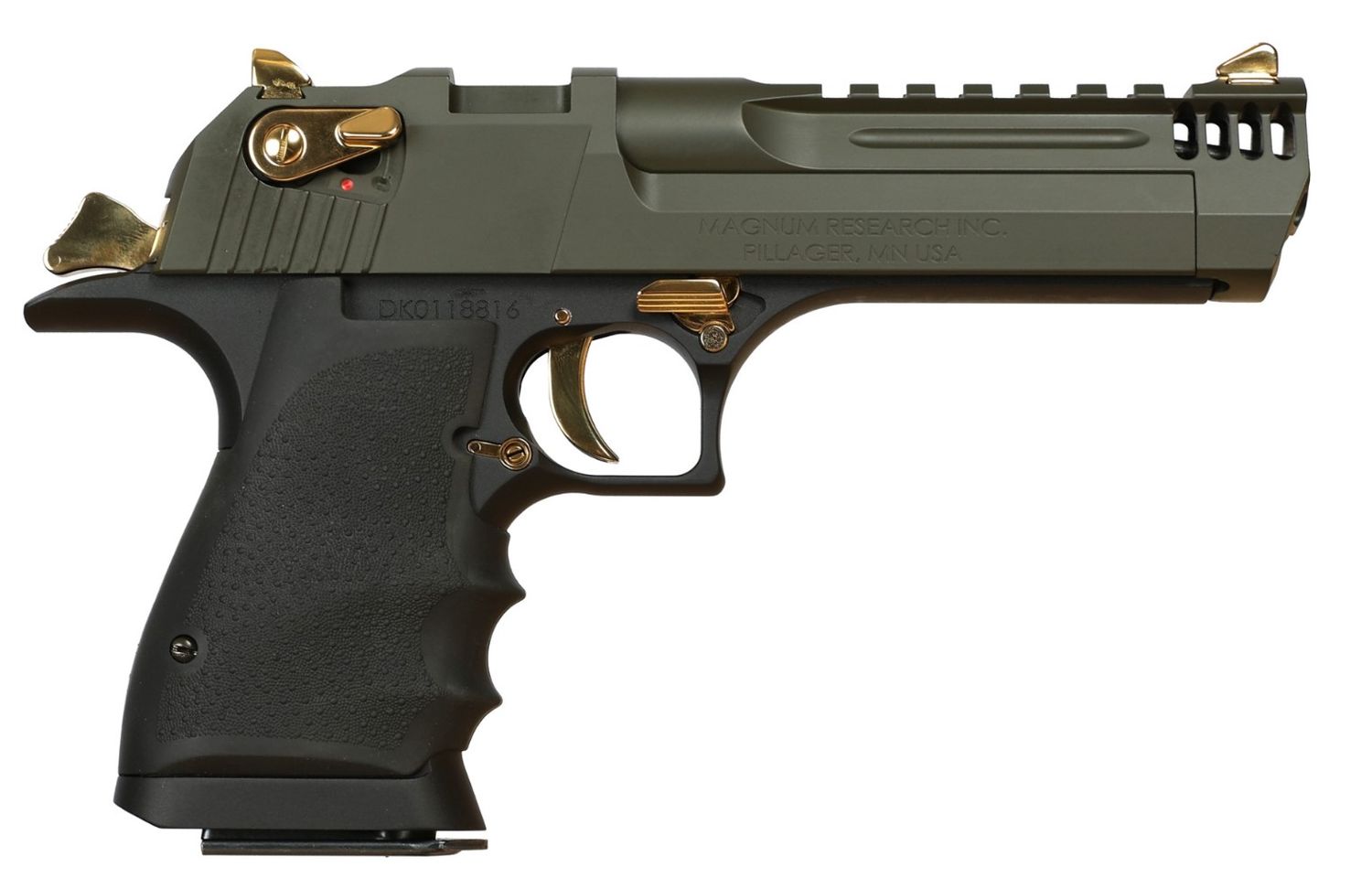 Magnum Research Desert Eagle L5 Pistol DE357L5MSG, 357 Magnum, 5.0in, Rubber Grips, Mil-Spec Green Cerakote, 9 Rds