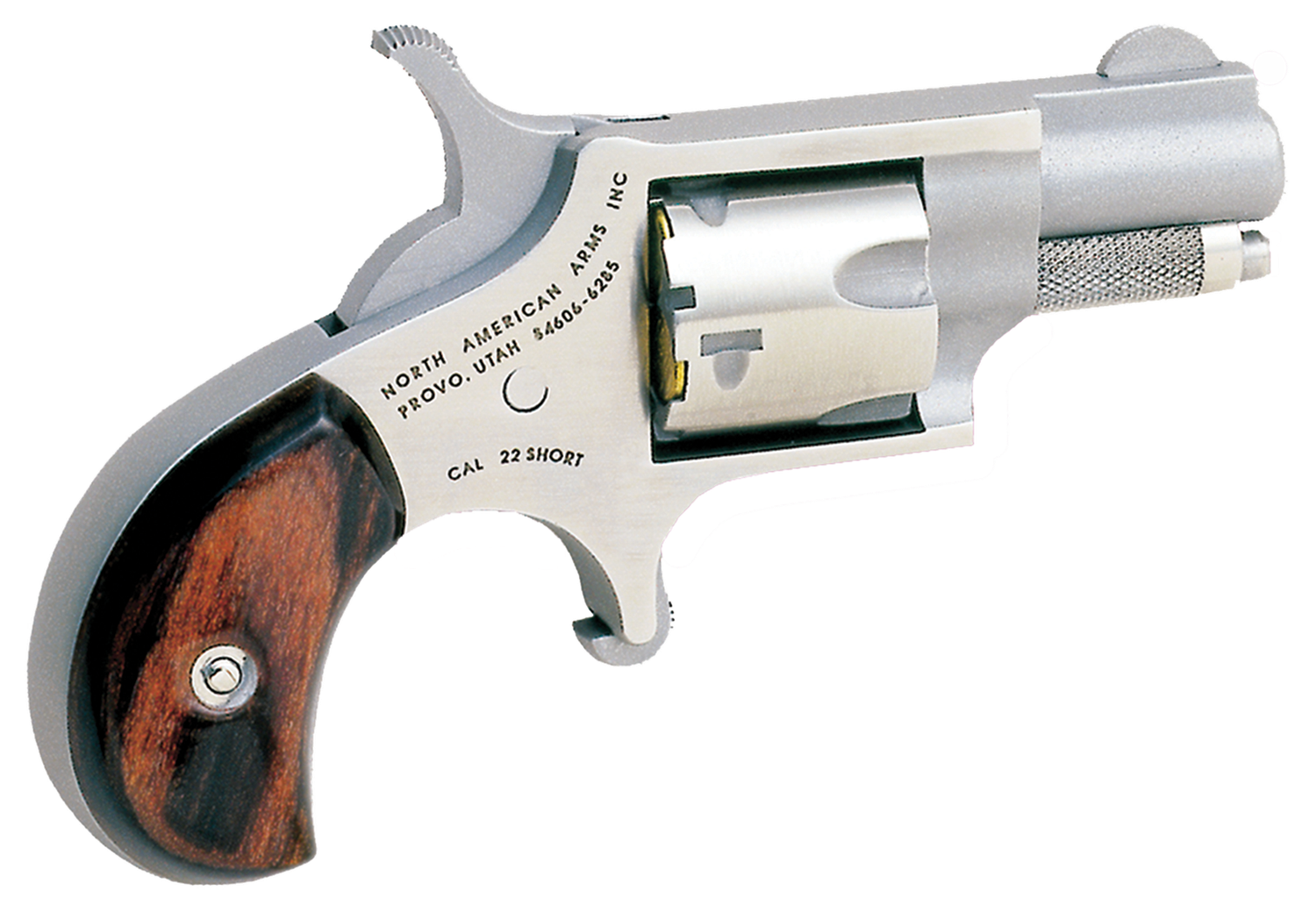 North American Mini-Revolver 22S, 22 Short, 1-1/8", Rosewood Grip, Stainless Finish, 5 Rd