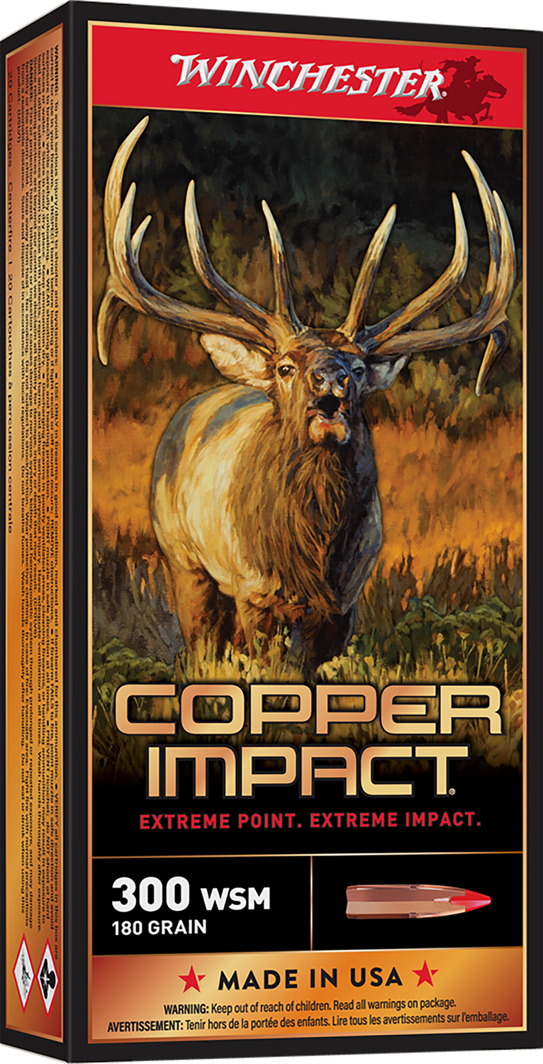Winchester Copper Impact Rifle Ammunition X300SCLF2, 300 WSM, Copper Extreme Point Lead-Free, 180 gr, 2900 fps, 20 Rd/Bx