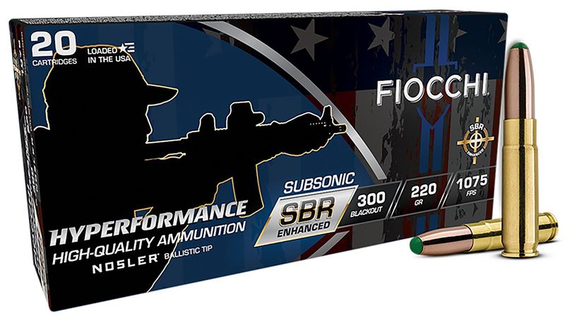 Fiocchi Hyperformance Rifle Ammunition 300BKSBS, 300 Blackout, Nosler BT, 220 gr, 1075 fps, 20 Rd/Bx