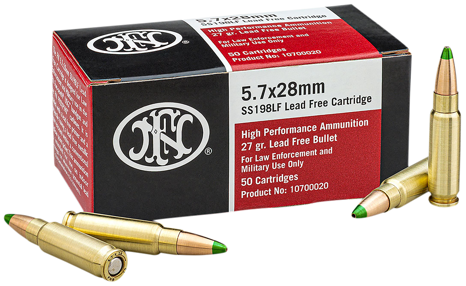 FN Herstal High Performance Pistol Ammunition 10700020, 5.7x28mm, JHP, 27 gr, 2216, 50 Rd/Bx