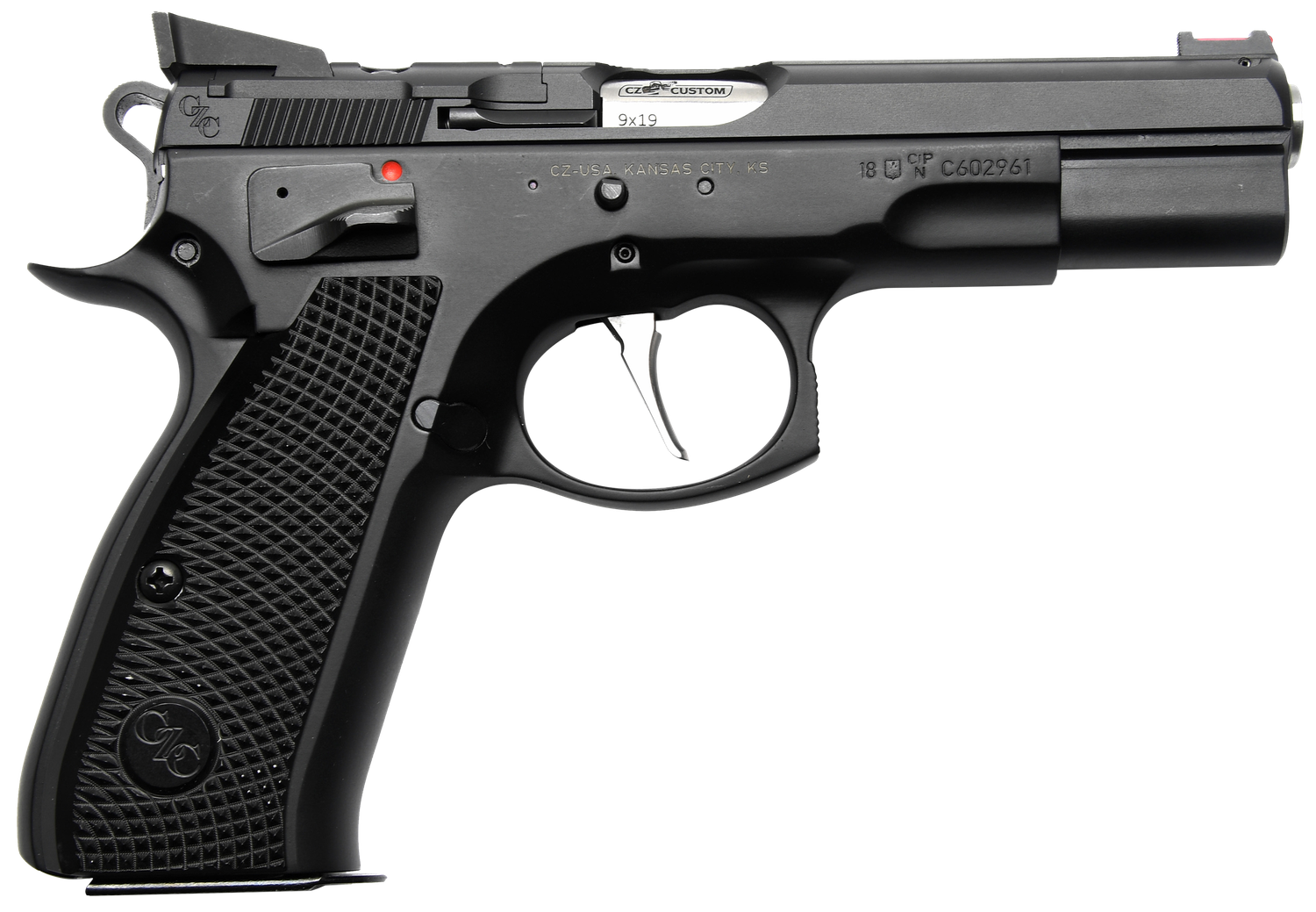 CZ-USA CZ 75 Shadow Optic Ready Pistol 91706, 9mm Luger, 4.60in, Black Checkered Aluminum, Black Polycoat Finish, 16 Rds