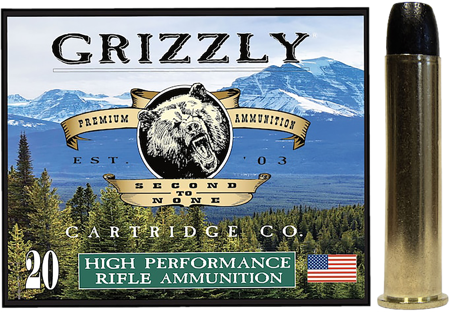Grizzly Ammunition High Performance Rifle Ammunition GC45/701, 45-70 Gov, Round Nose Flat Point, 405 GR, 1000 fps, 20 Rd/bx